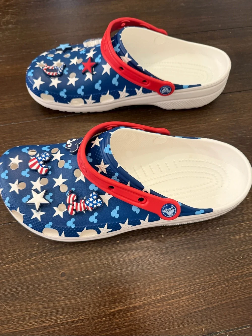 CROCS Disney Parks Navy Star & Patriotic Mickey Clogs with Red Strap